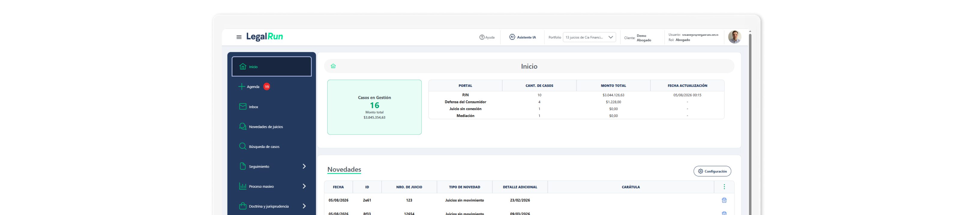 Dashboard de LegalRun